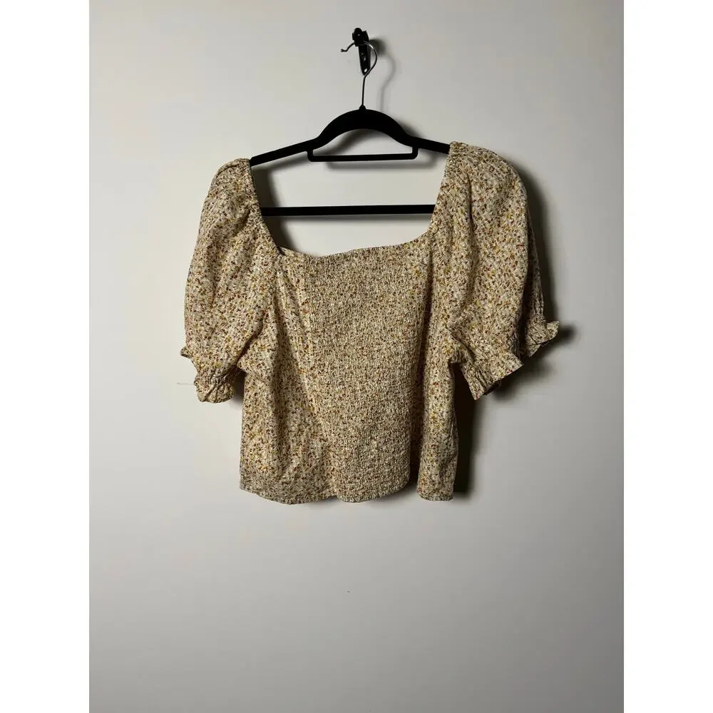Madewell Hopewell Puff-Sleeve Crop Top in Cottage Garden size XL NWT